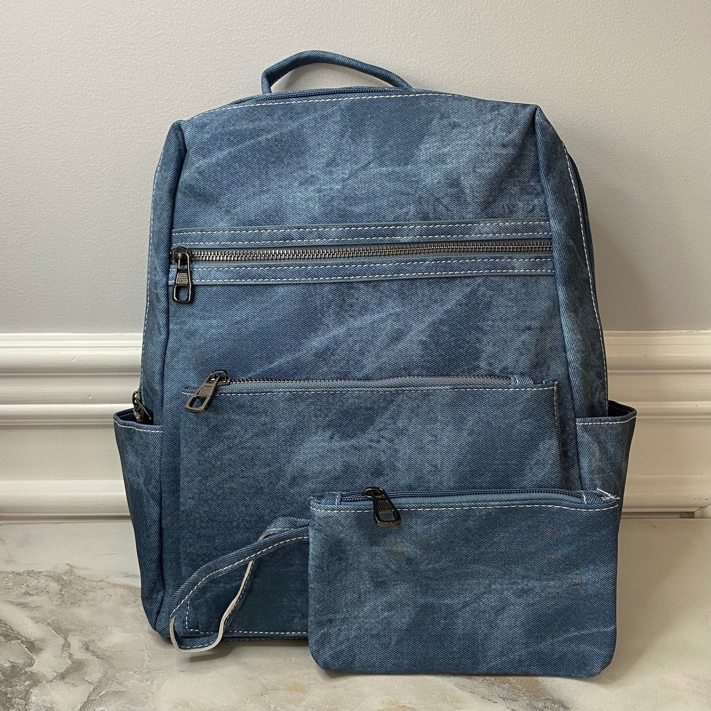Denim Suede Brooke Backpack + Pouch - PREORDER