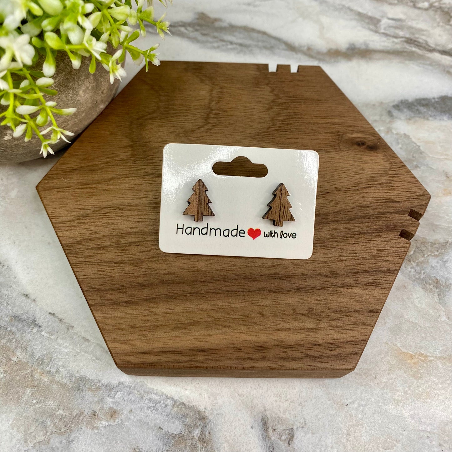 Wooden Stud Earrings - Small Tree