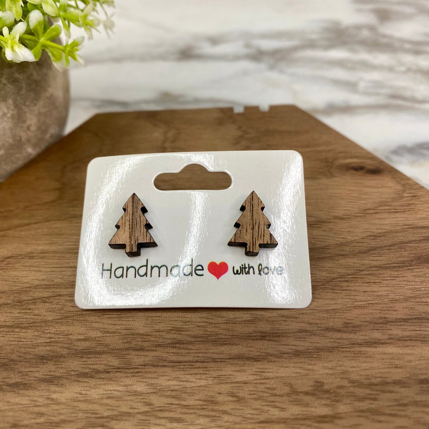 Wooden Stud Earrings - Small Tree