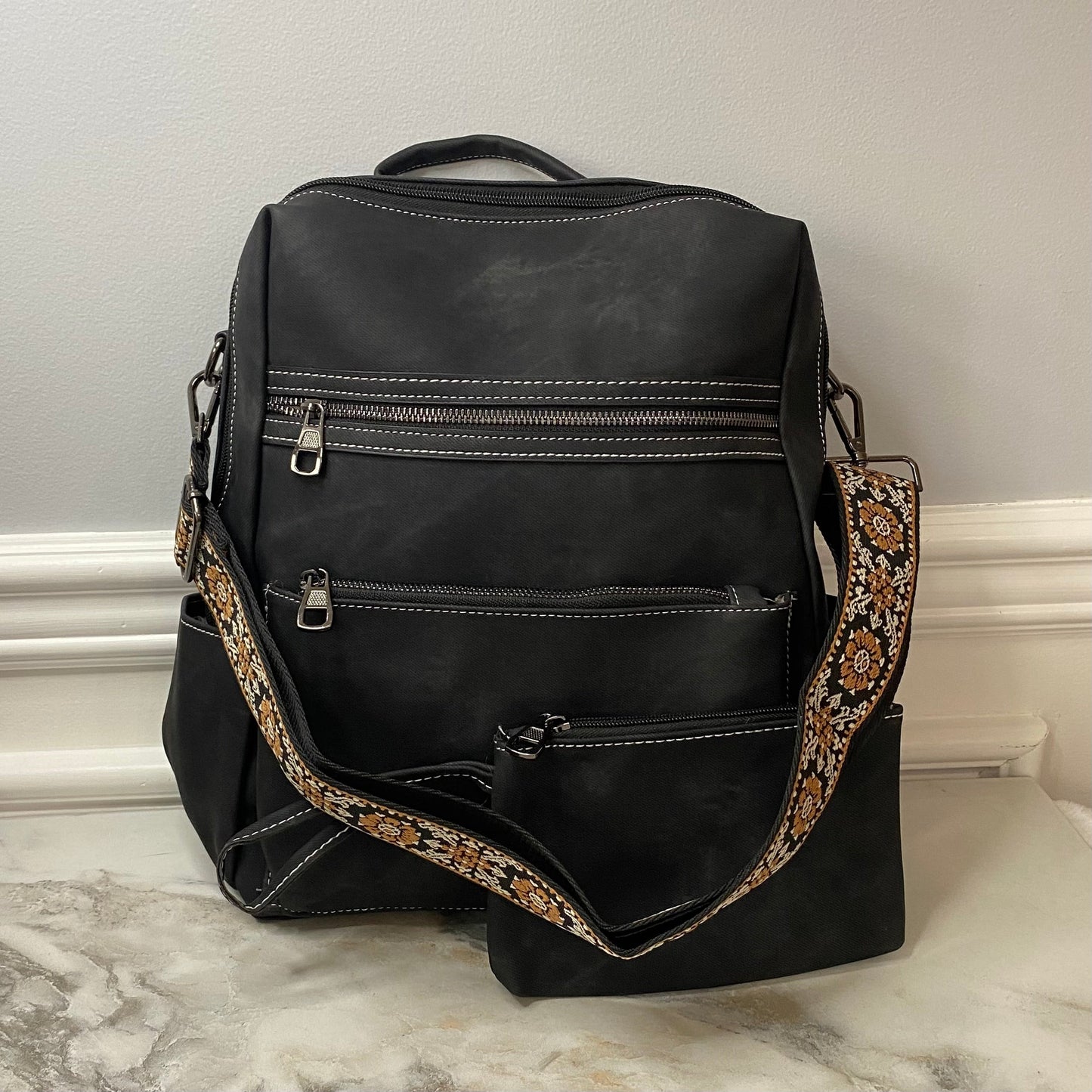 Denim Suede Brooke Backpack + Pouch - PREORDER
