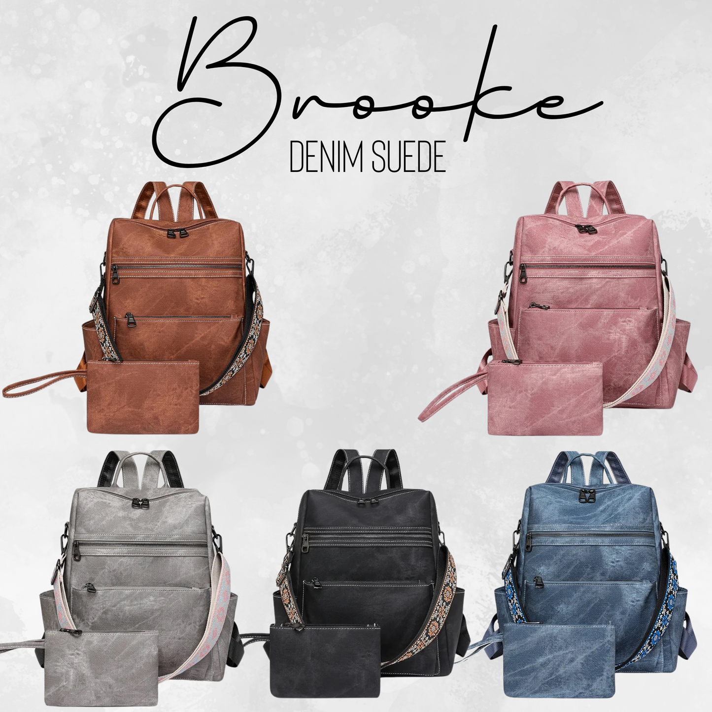 Denim Suede Brooke Backpack + Pouch - PREORDER