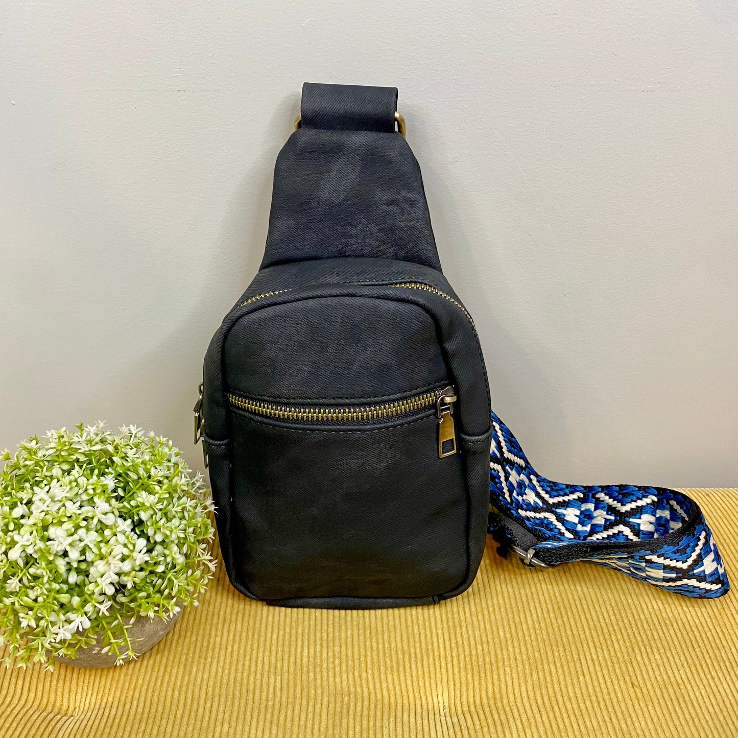 Sling Bag - Denim Suede - Front Zip