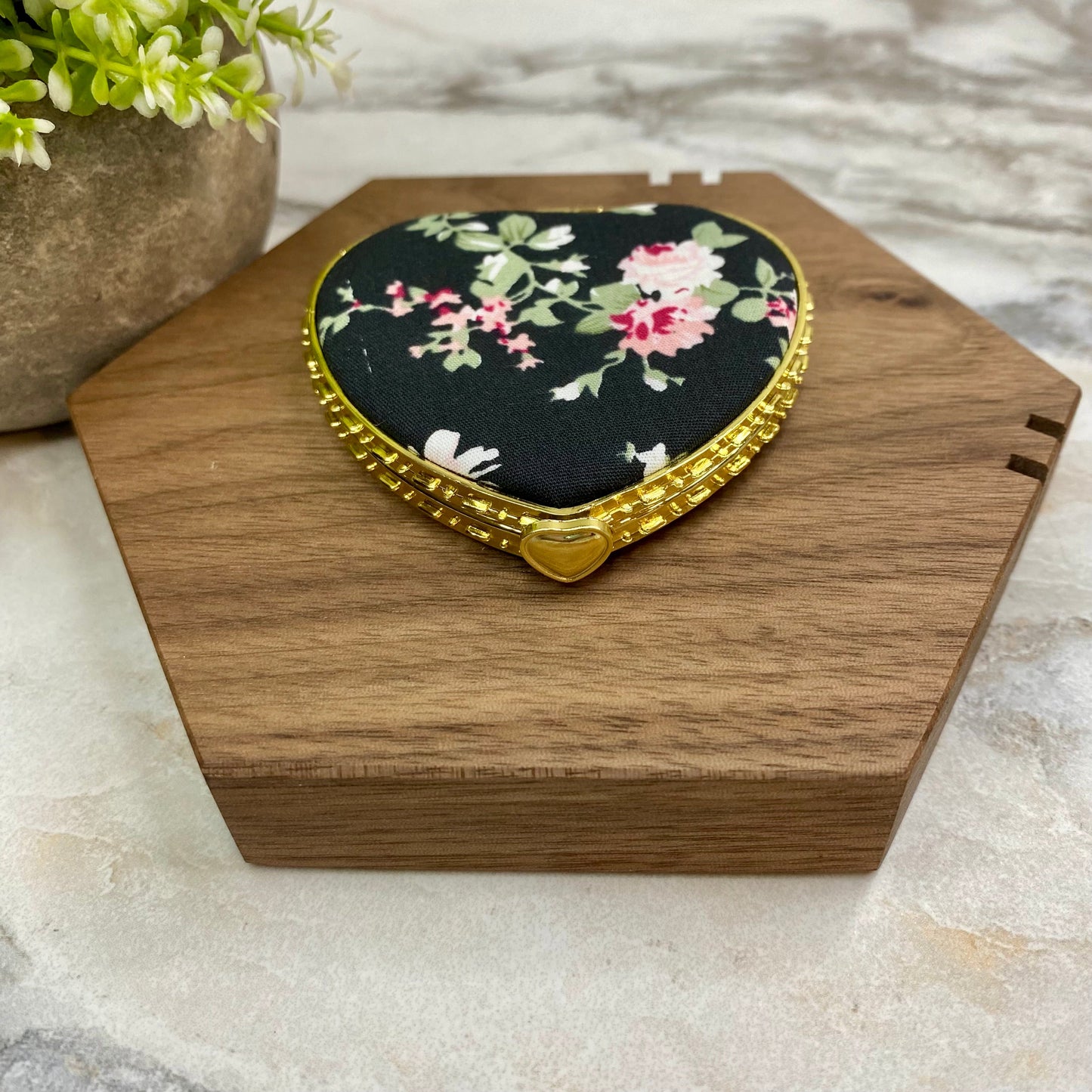 Compact Mirror - Black Floral