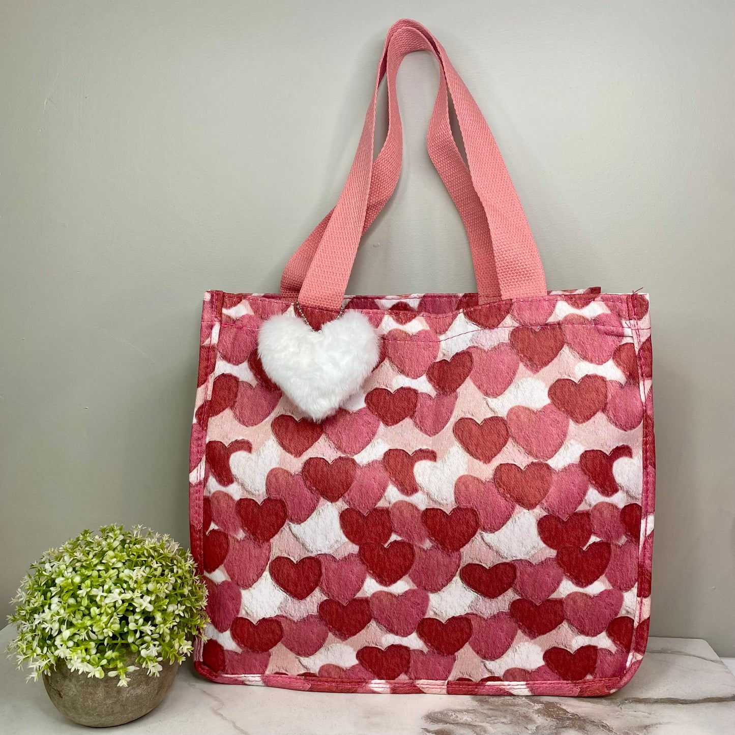 Heart Tote Bag - Dark Pink + White