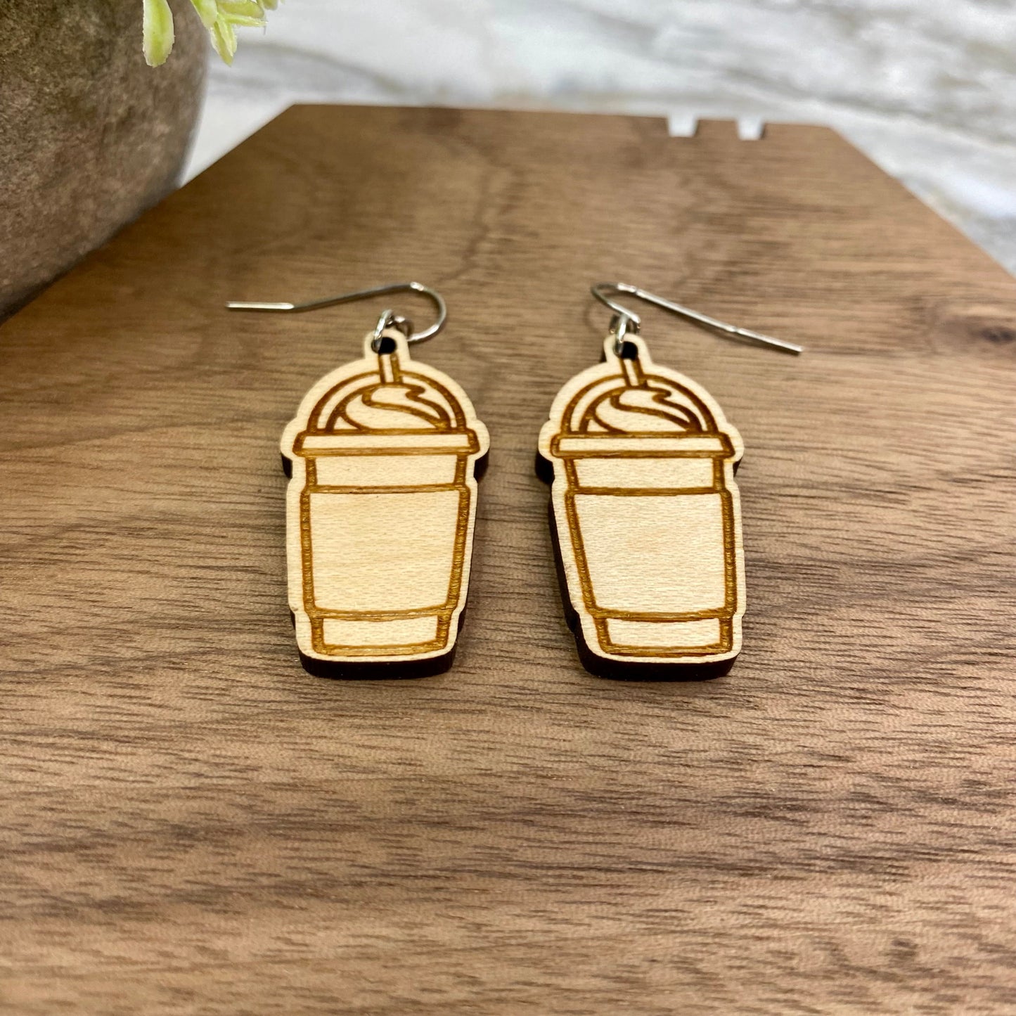 Wooden Dangle Earrings - Frappe