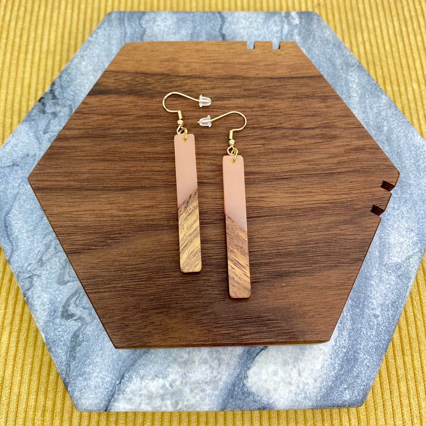 Dangle Earring - Wood & Acrylic - Rectangle