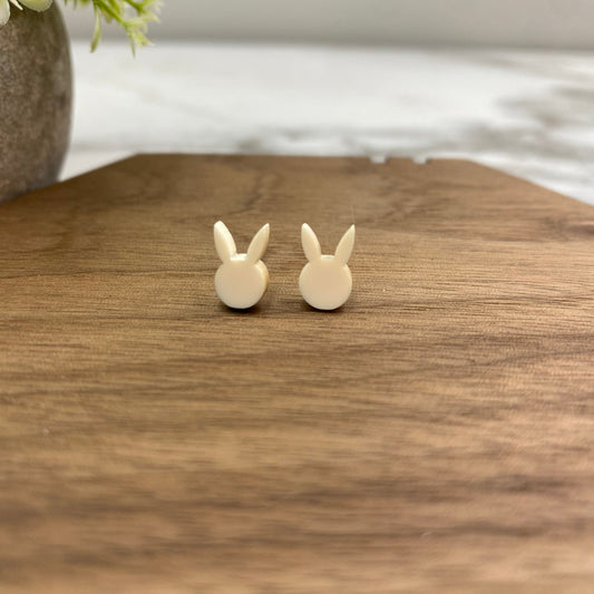 Acrylic Stud Earrings - Easter - Bunny Head - Cream