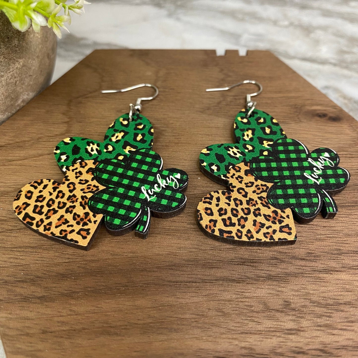 Wooden Dangle Earrings - St. Patrick’s Day - #11