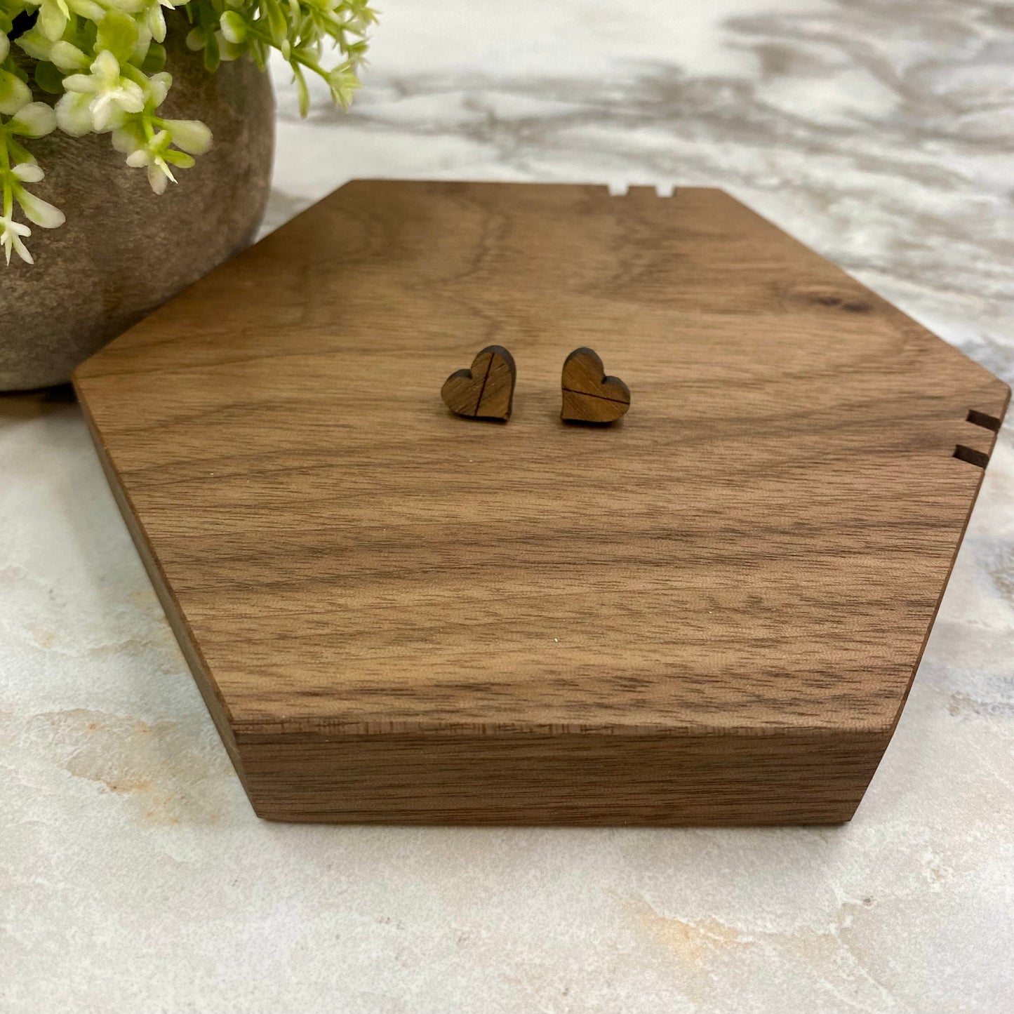 Wooden Stud Earrings - Slashed Heart