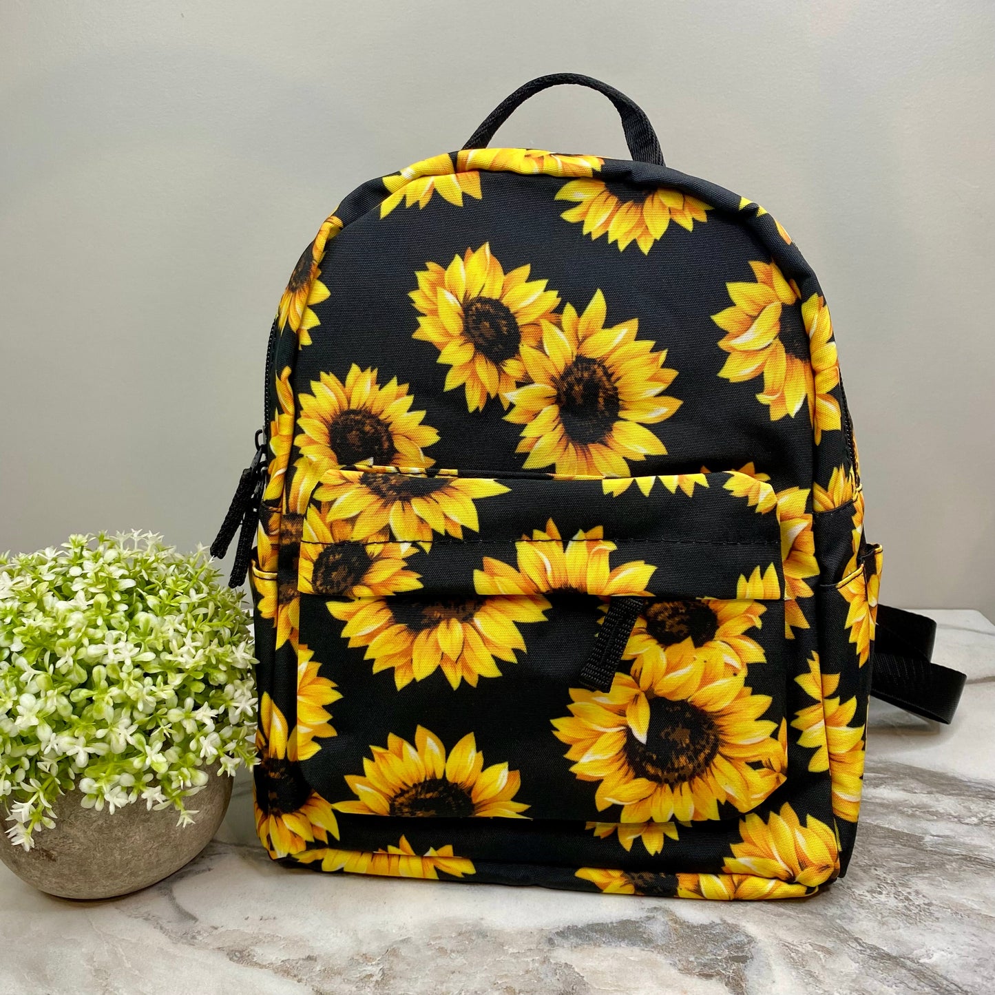 Mini Backpack - Sunflower On Black