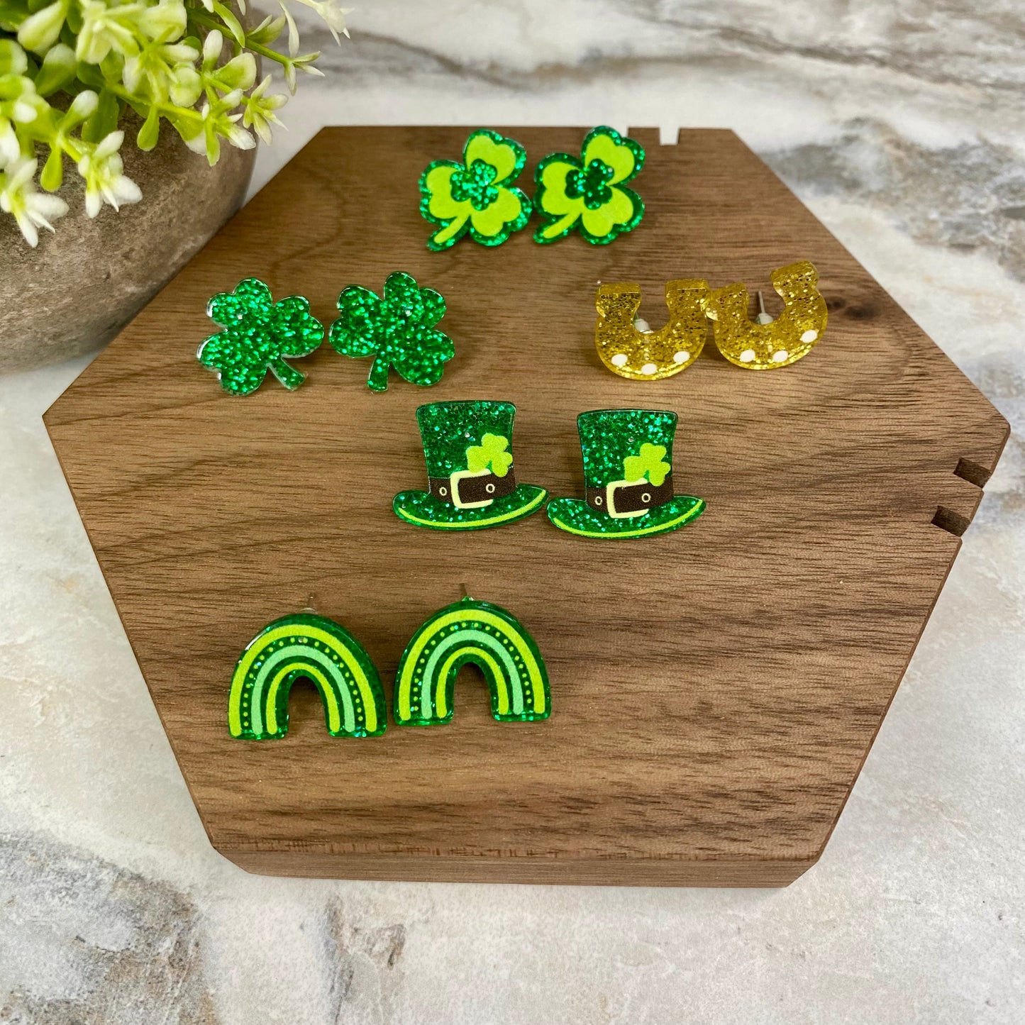 Acrylic Stud Earrings - St. Patrick’s Day - Lucky Green Mix