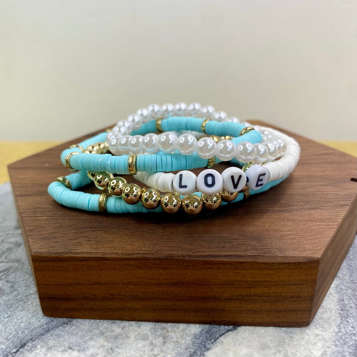 Bracelet Pack - Clay & Gold Bead - Love