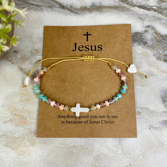 Bracelet - Make A Wish - Religious Cross Clay Bead