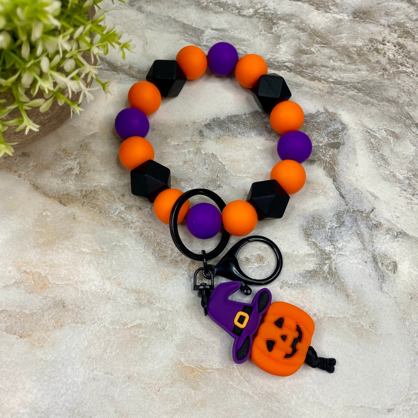 Silicone Bracelet Keychain - Halloween - Witch Hat Pumpkin