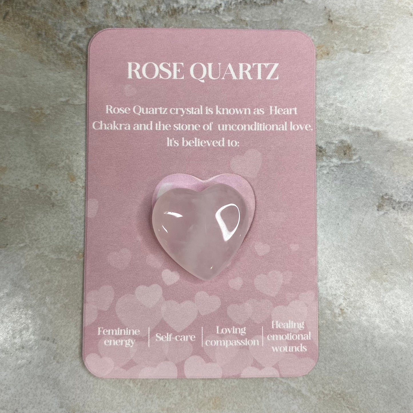 Heart Stone & Description Card - Rose Quartz