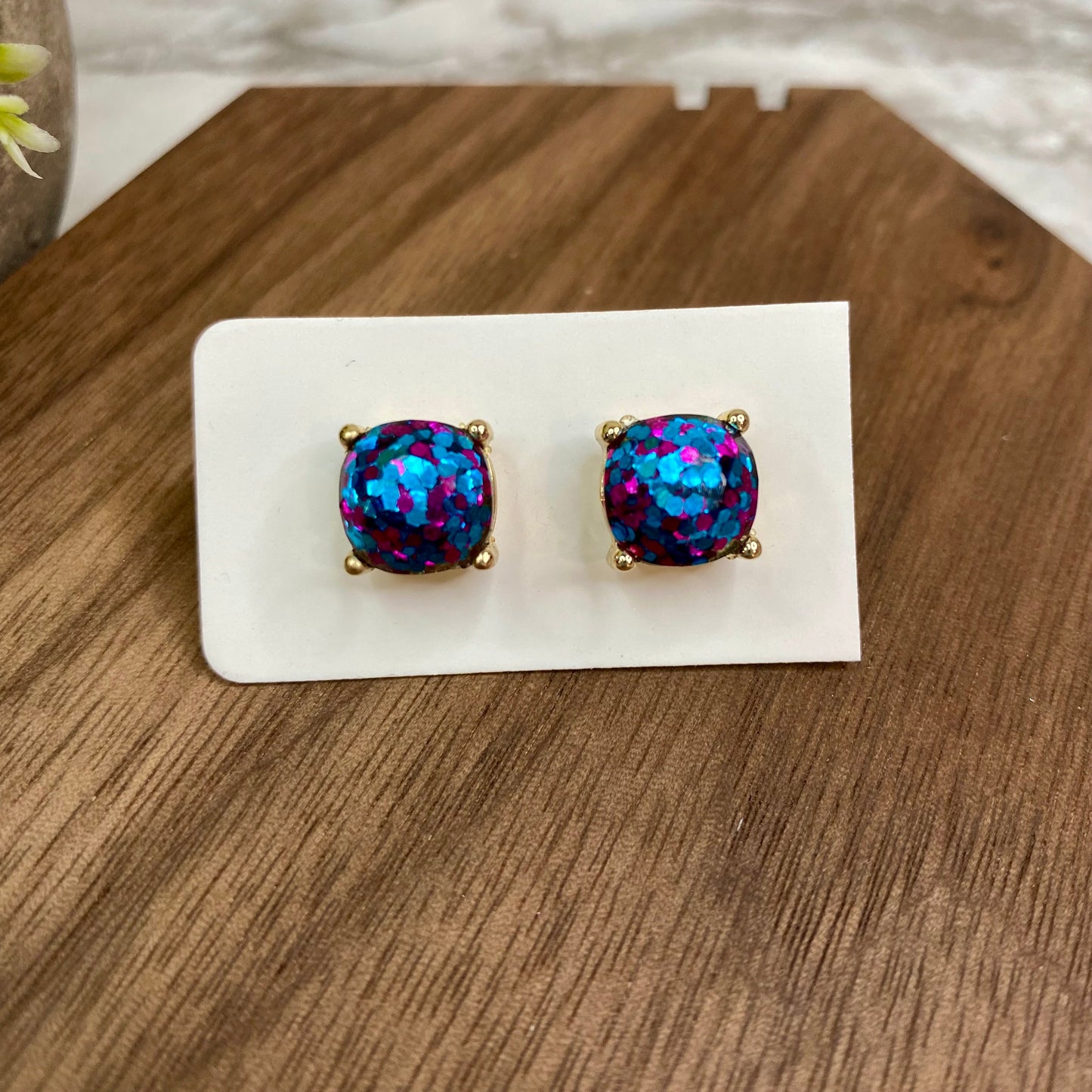 Metal & Acrylic Stud - Pink Blue Disco