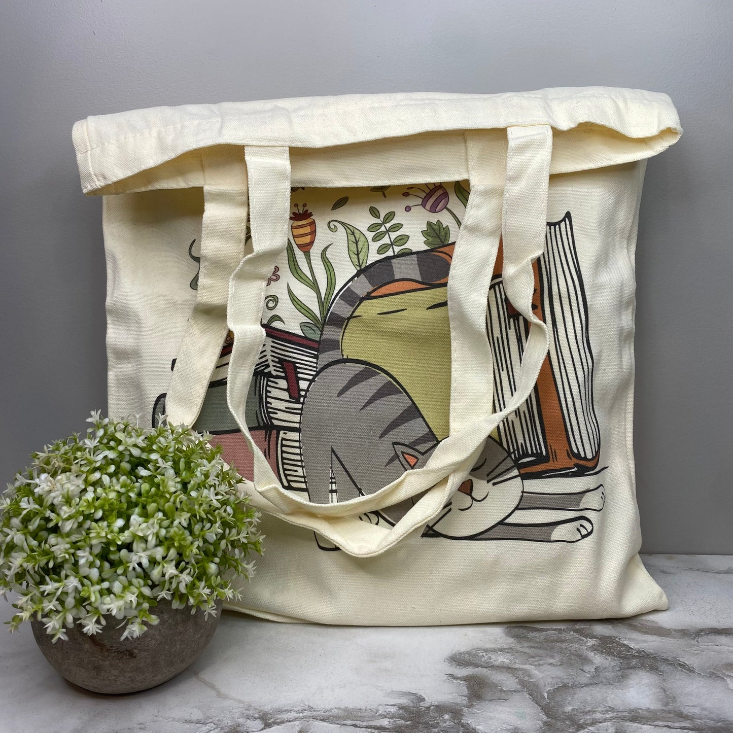 Tote Bag - Sleepy Cats & Books - #7