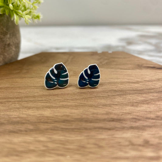 Acrylic Stud Earrings - Monstera Leaf