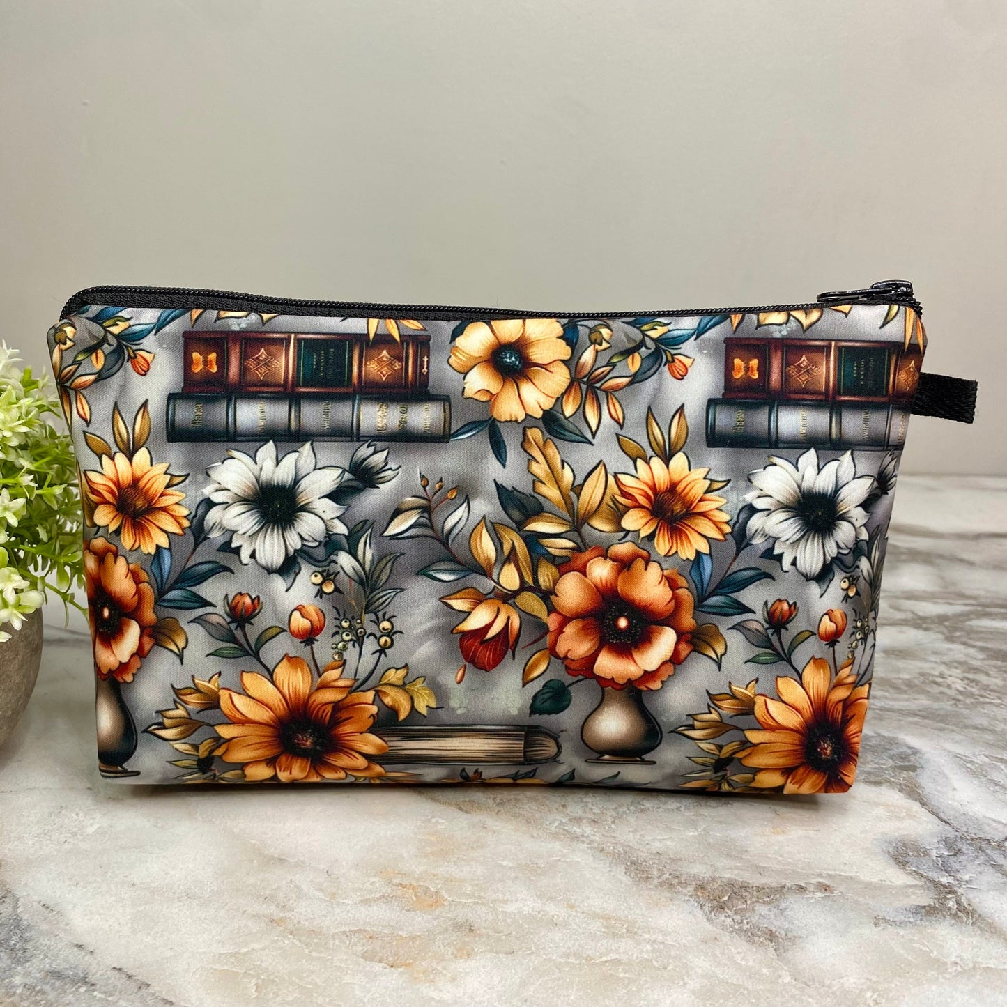 Pouch - Books Floral on Grey