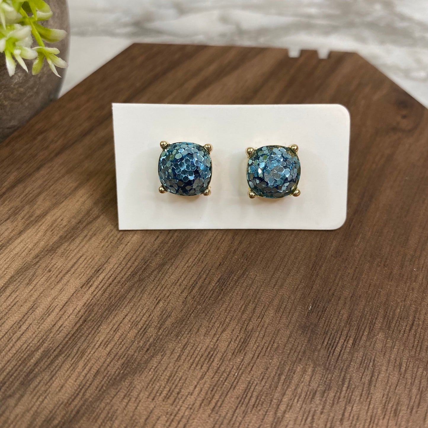 Metal & Acrylic Stud - Dusty Blue Disco