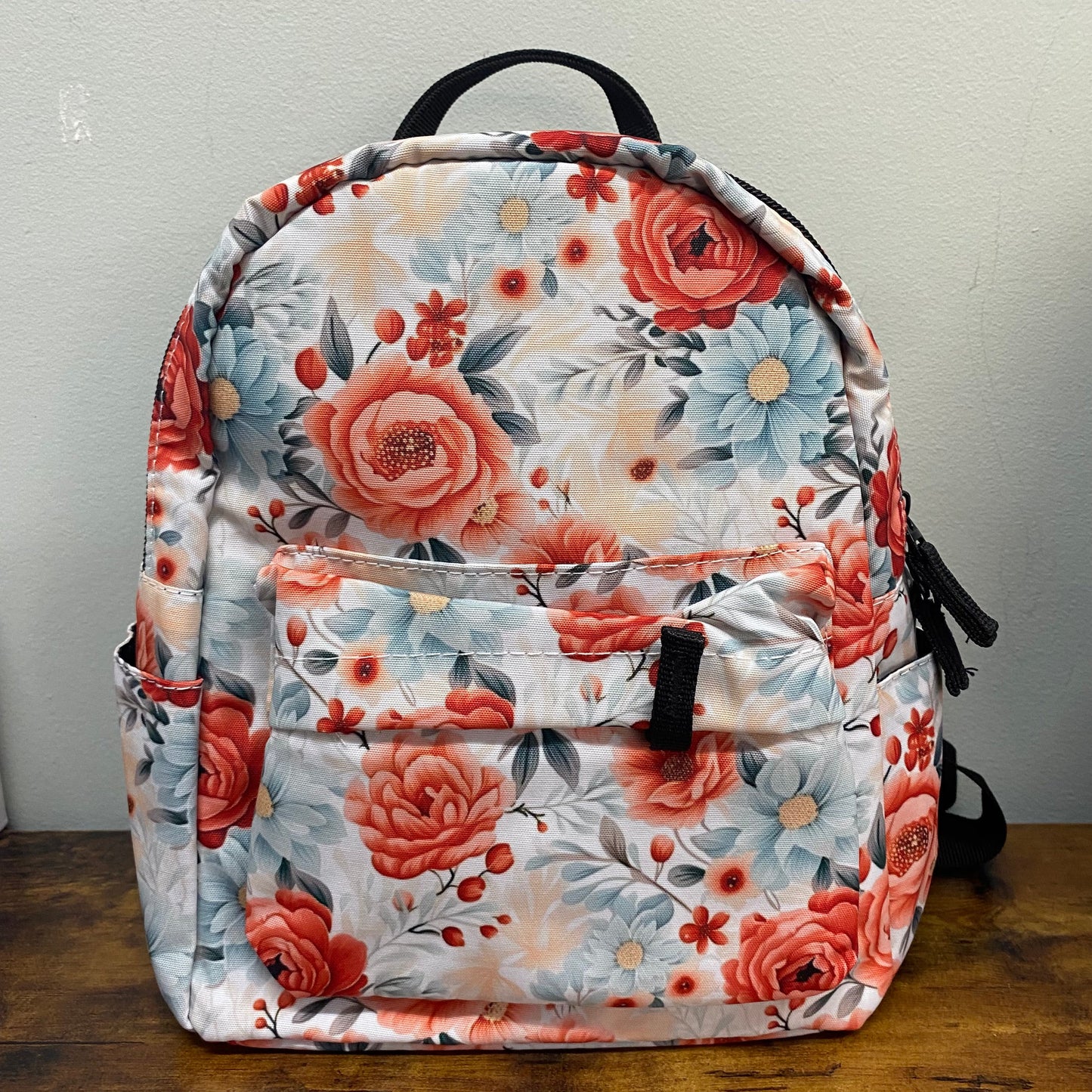 Mini Backpack - Floral, Light Blue Coral