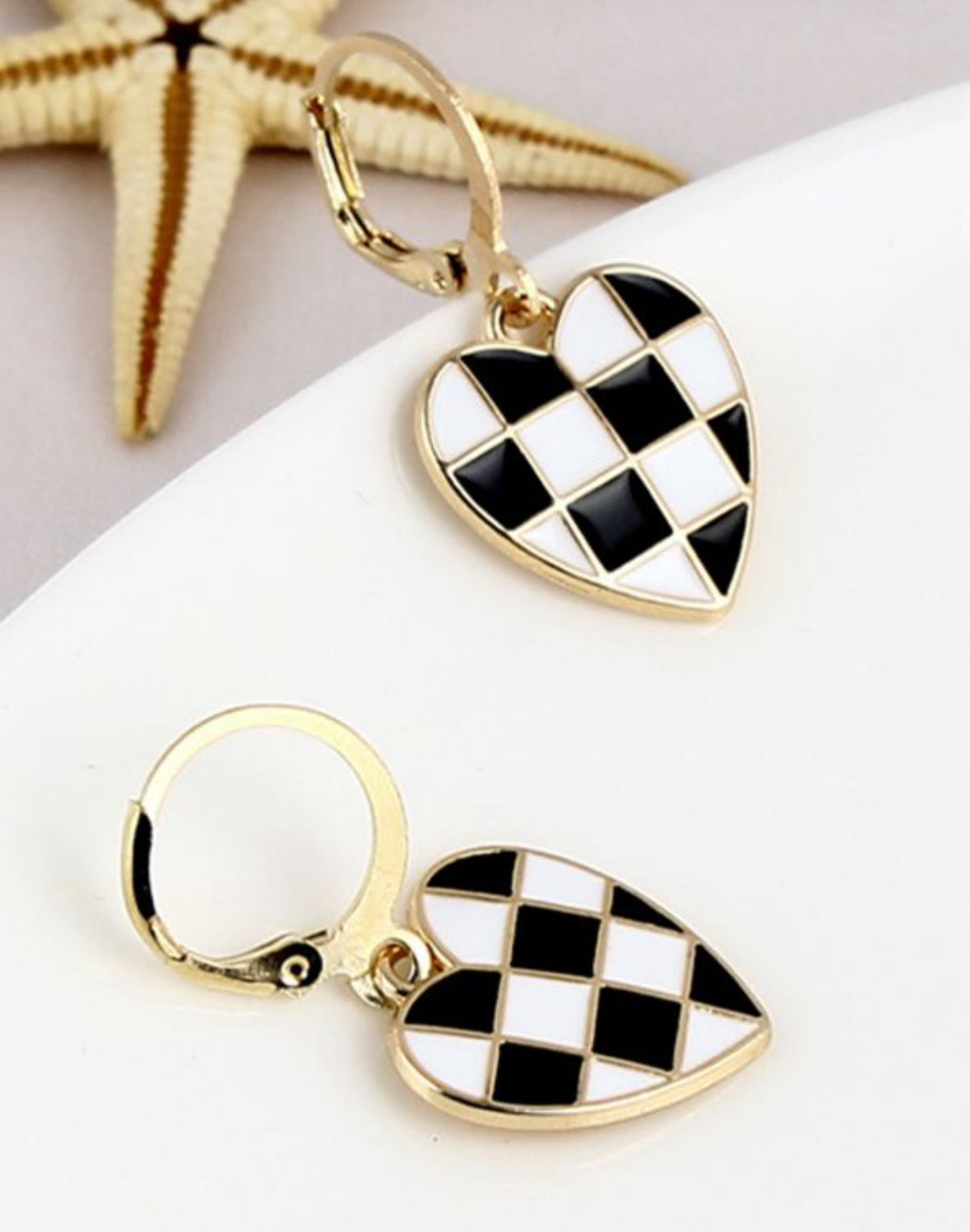 Checkered Heart Earrings RTS