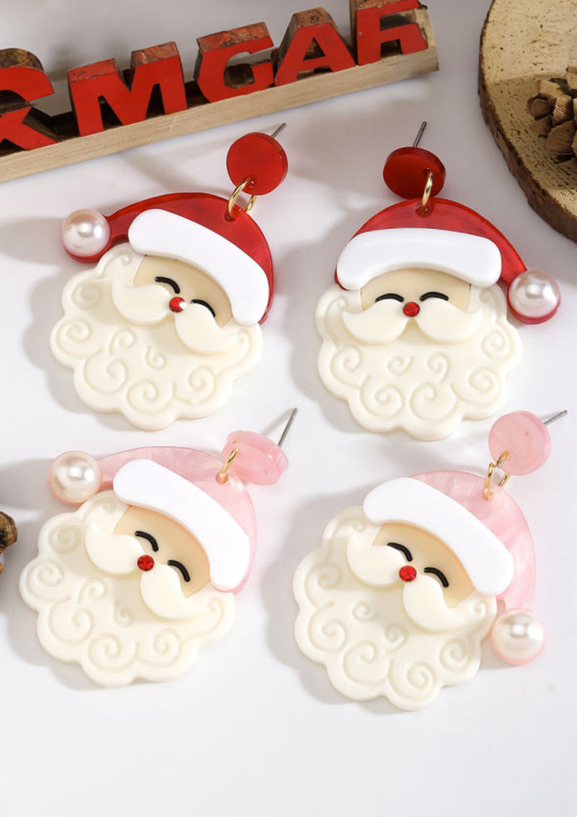 Santa Earrings (Red or Pink) RTS