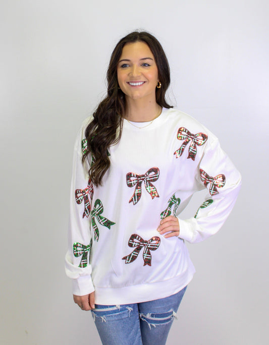 Christmas Bows Corded Pullover LT