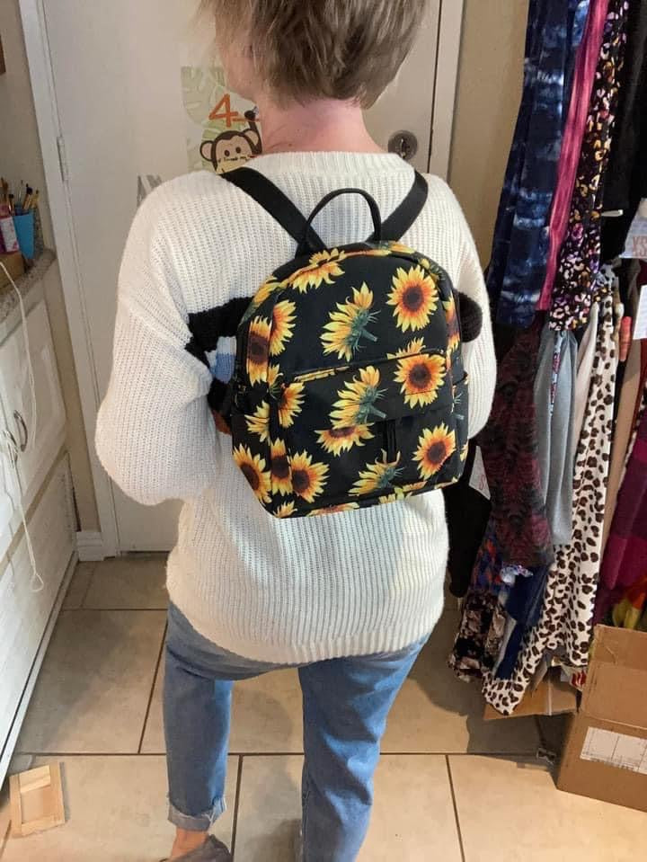 Mini Backpack - Sunflower On Black